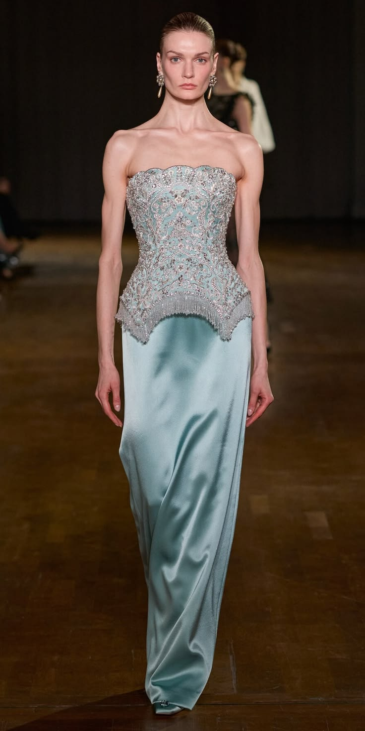 Aqua Crystal Corset Gown